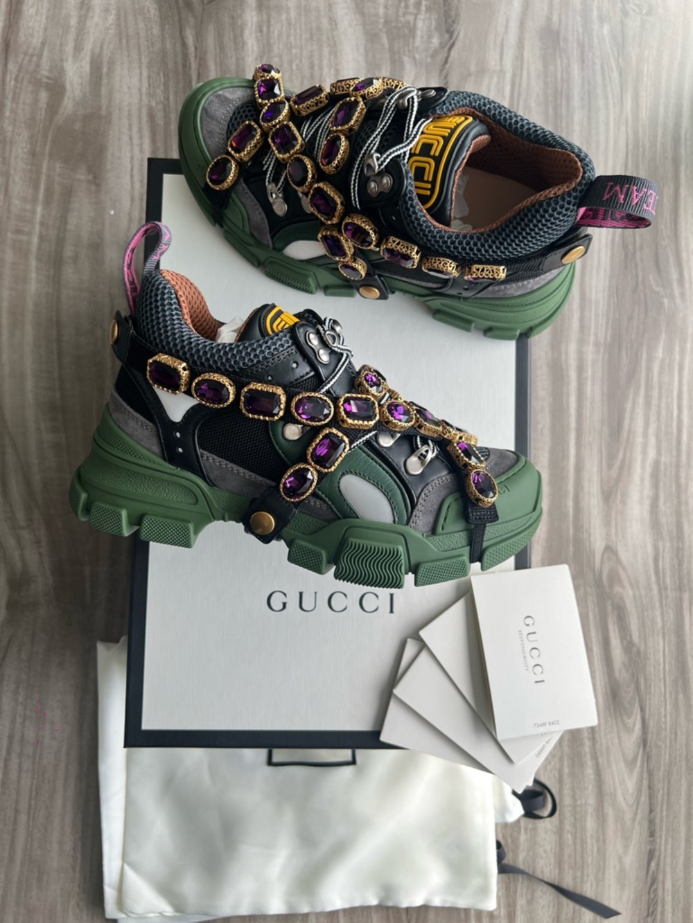 NEW Gucci Flashtrek Crystals Green Size 5 (EU 35) Womens